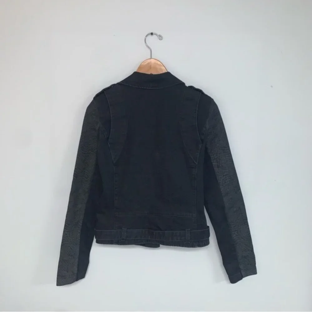 Current/Elliott Biker Jacket Size Small Black‎ Grey Dark Denim Moto 